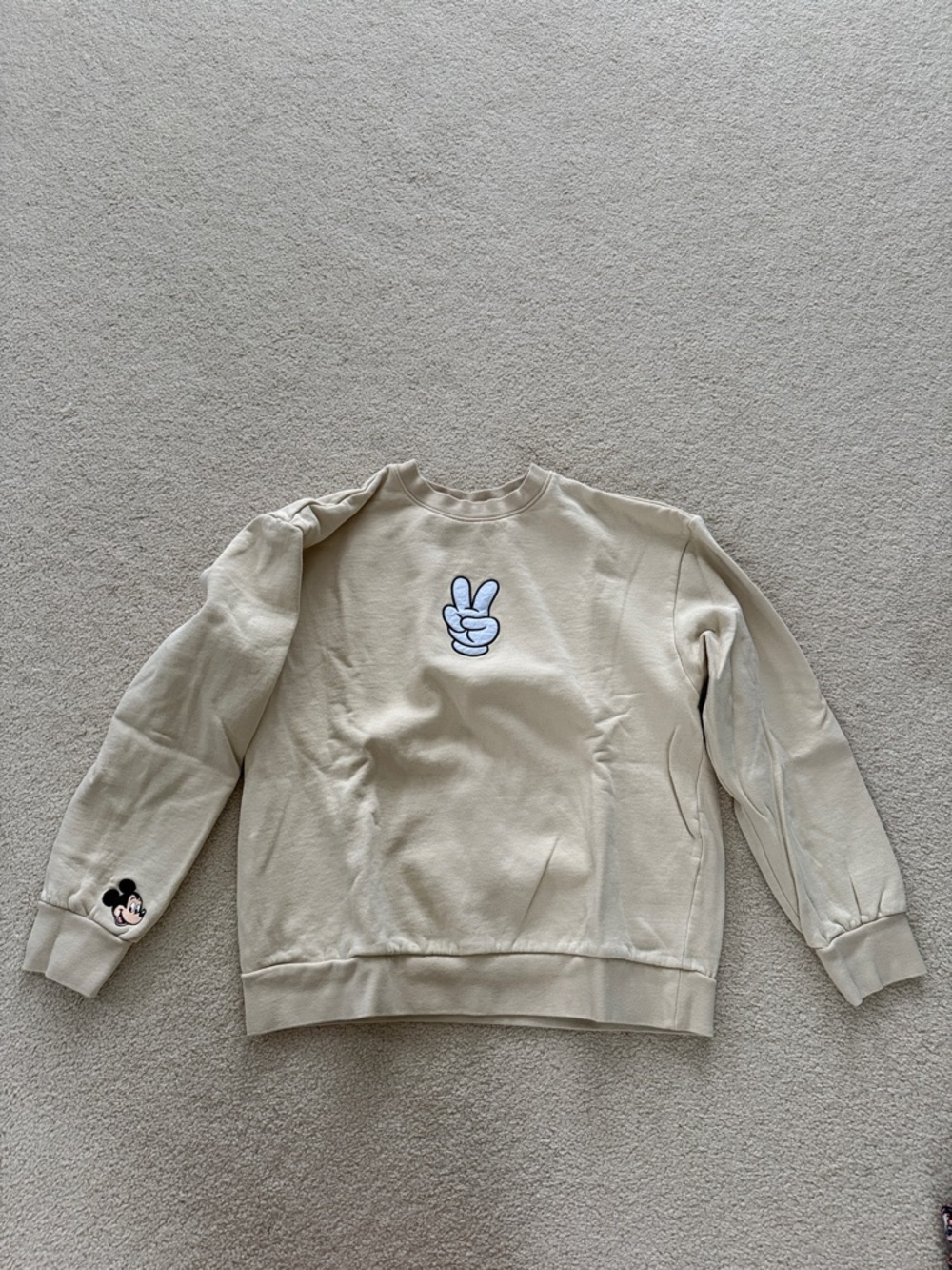 Disney Mickey Peace Sign Tan Sweatshirt M